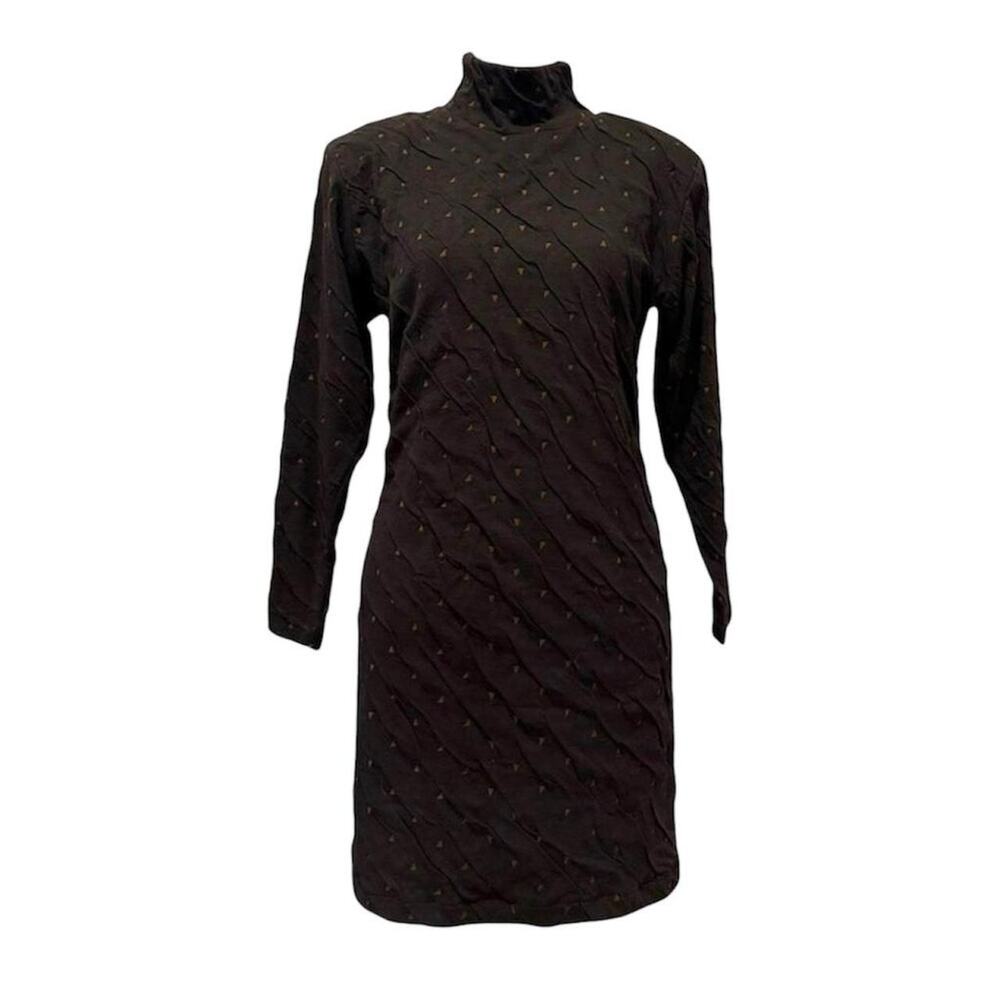 Vintage LS turtleneck polka dot patterned dress, womens size S